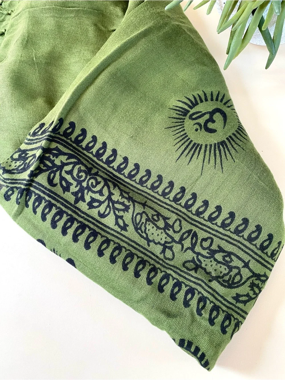 Indian Hindi Spiritual Meditation Shawl Wrap Scarf in Olive Green